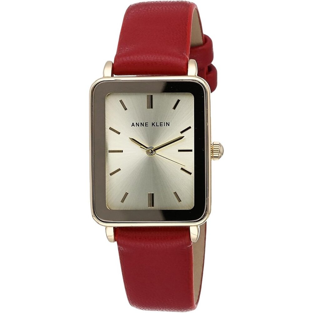Women's Red/Gold Crystal Lens Buckle Closure Faux Leather Strap Tone Watch